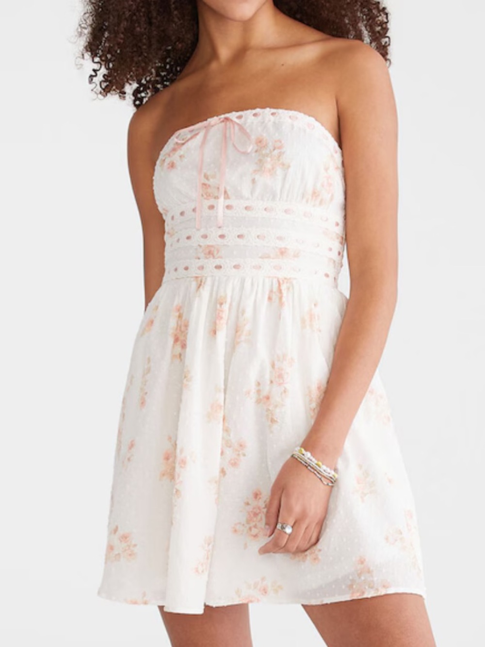 Aeropostale White Strapless Floral Sundress with Peach Accents